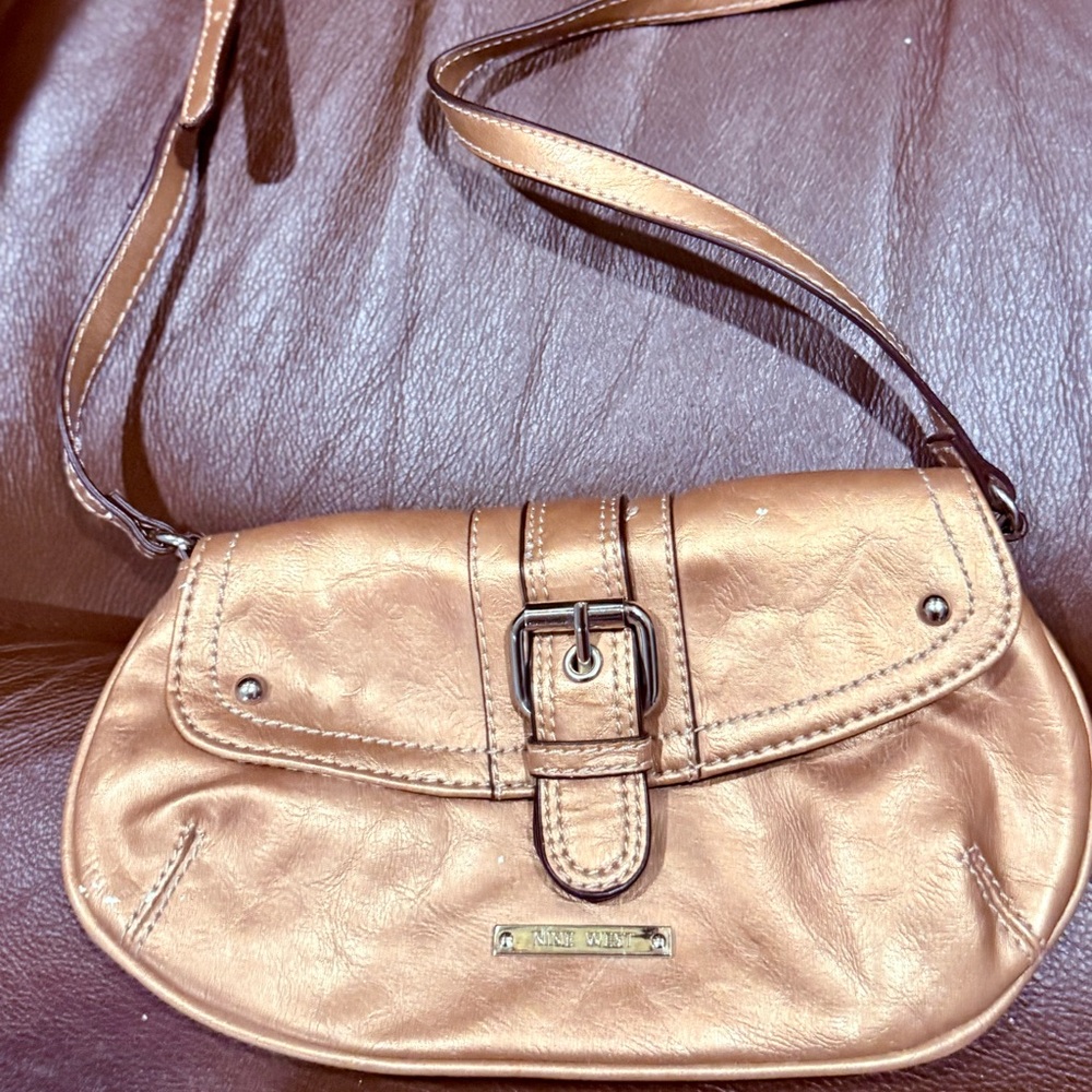 Nine West Gold Leather Crossbody Bag